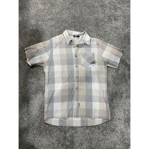 Rusty Button Up Plaid Short Sleeve Tan Grey M
